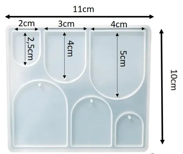Molde de silicona dijes pendientes forma de arco distintos tamaños - joyería en resina