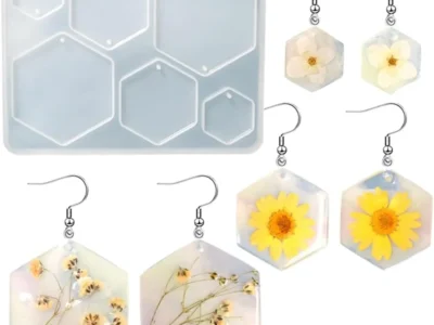 Molde-6-Dijes-varios-tamaños-hexagonal Molde de silicona dijes pendientes forma de hexágono distintos tamaños - joyería en resina