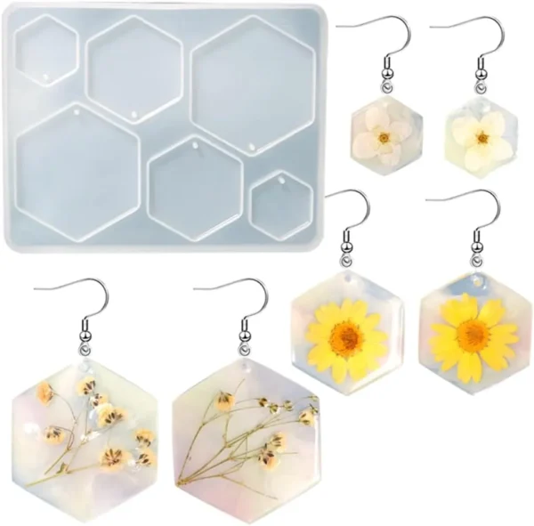 Molde de silicona dijes pendientes forma de hexágono distintos tamaños - joyería en resina