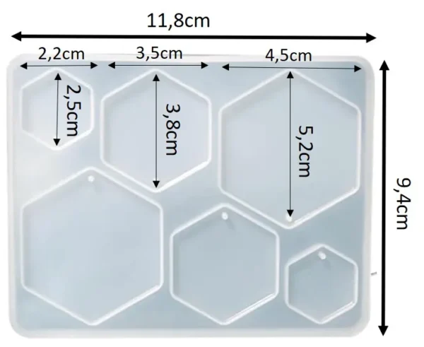 Molde de silicona dijes pendientes forma de hexágono distintos tamaños - joyería en resina
