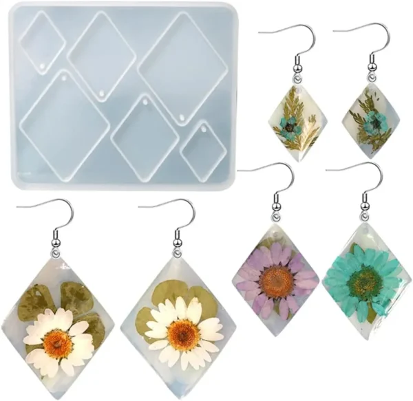 Molde de silicona dijes pendientes forma de ROMBO distintos tamaños - joyería en resina