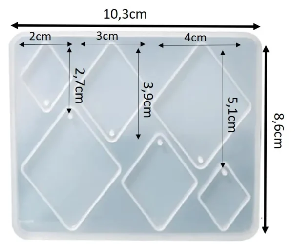 Molde de silicona dijes pendientes forma de ROMBO distintos tamaños - joyería en resina