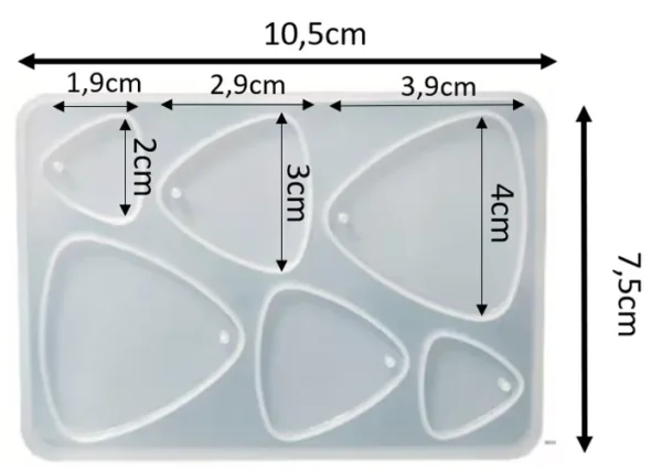 Molde de silicona dijes pendientes forma de TRIANGULO OVALADO distintos tamaños - joyería en resina