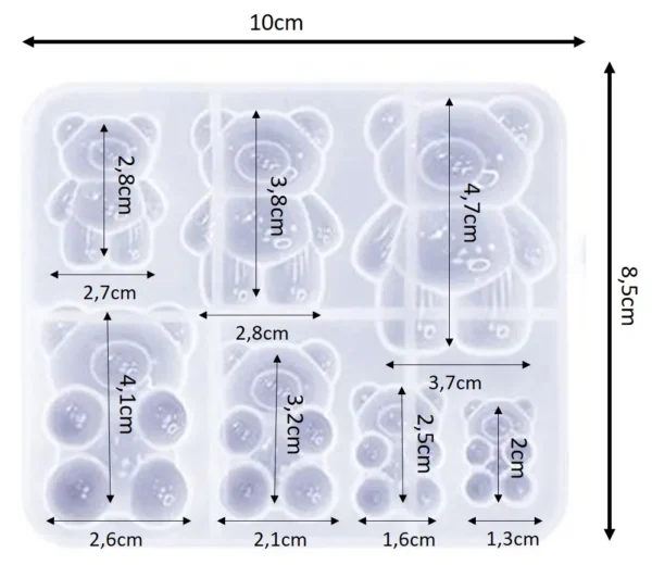 Molde de silicona 7 ositos diferentes medidas