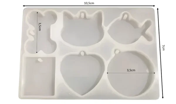 Molde de silicona llavero varios modelos gato-corazon-huesito y mas