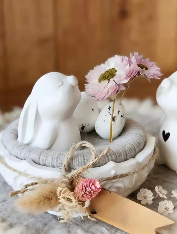 Molde de Silicona Conejito, Conejo con Flores en la Cabeza para Velas, Resina, Yeso y Cemento Creativo