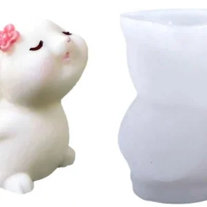 Molde de Silicona Conejito, Conejo con Flores en la Cabeza para Velas, Resina, Yeso y Cemento Creativo