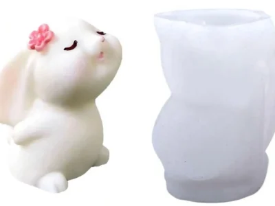 Molde de Silicona Conejito, Conejo con Flores en la Cabeza para Velas, Resina, Yeso y Cemento Creativo