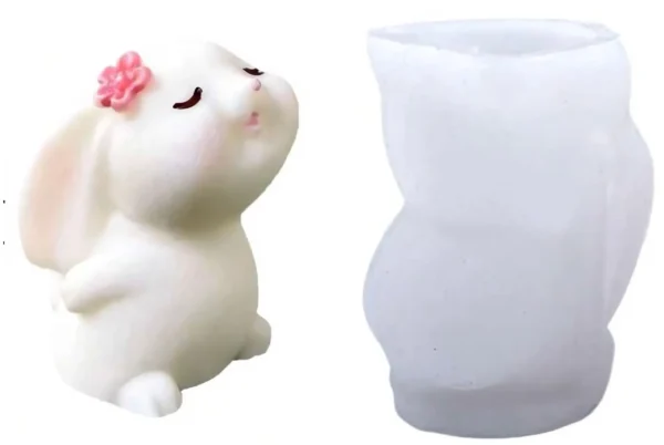 Molde de Silicona Conejito, Conejo con Flores en la Cabeza para Velas, Resina, Yeso y Cemento Creativo