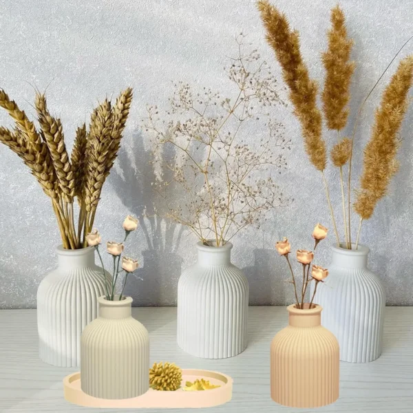 Molde de Silicona Florero Rayado Minimalista para Resina, Yeso y Cemento Creativo