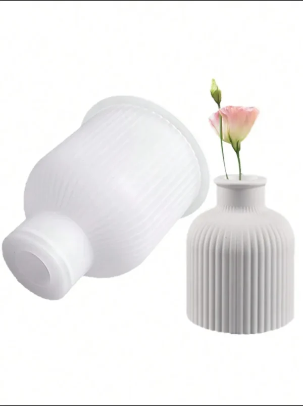 Molde de Silicona Florero Rayado Minimalista para Resina, Yeso y Cemento Creativo