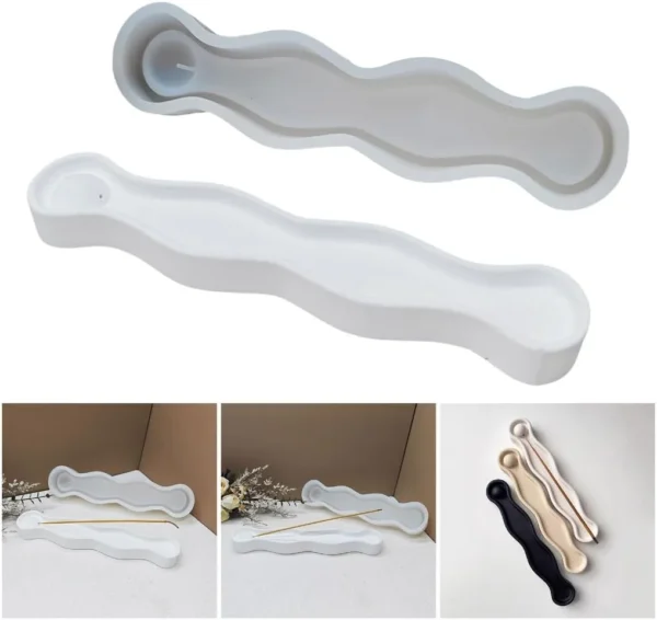 Molde de Silicona Porta Sahumerios Ondulado para Resina, Yeso y Cemento Creativo