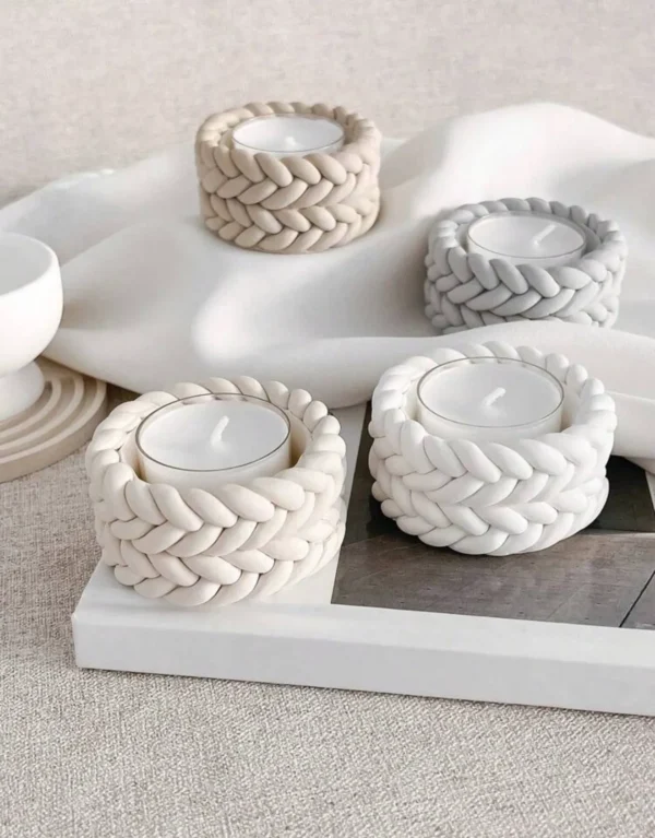 Molde de Silicona Porta Velas con Diseño de Nudos o Tejidos para Resina, Yeso y Cemento Creativo