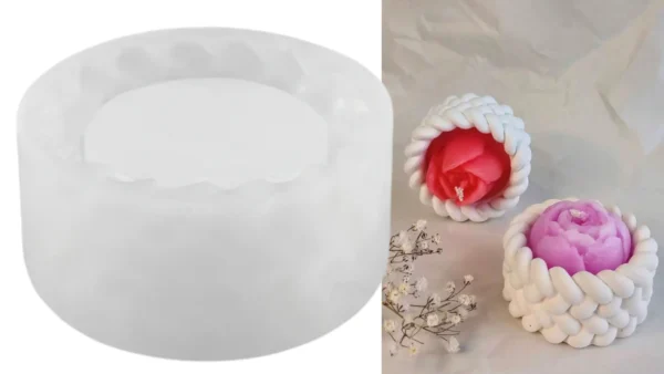 Molde de Silicona Porta Velas con Diseño de Nudos o Tejidos para Resina, Yeso y Cemento Creativo