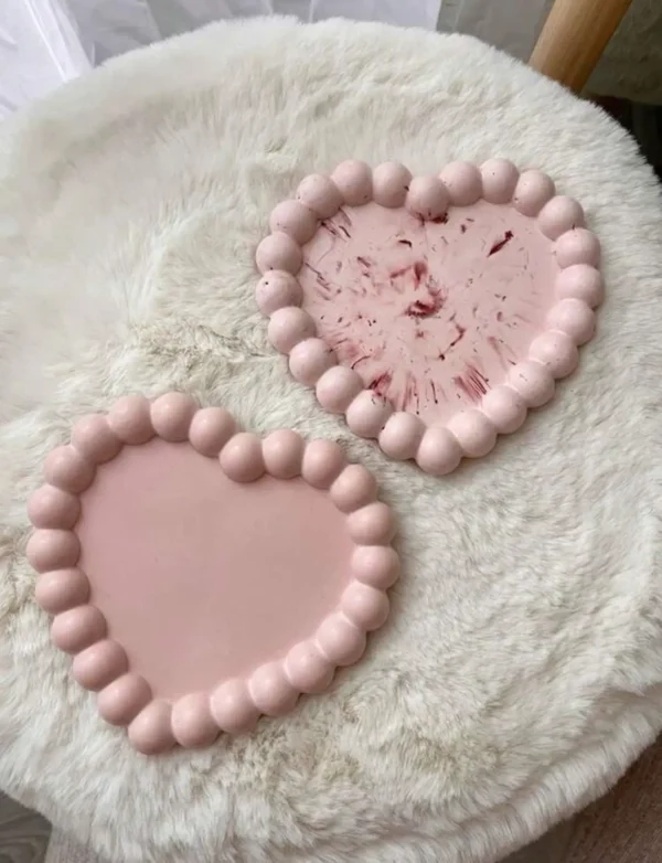 Molde de Silicona Posavasos - Porta vasos Corazón con Borde de Burbujas para Resina, Yeso y Cemento Creativo