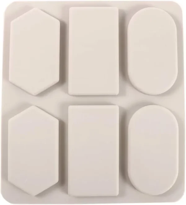 Molde de Silicona con 6 Cavidades (Rectángulo, Óvalo y Hexágono) para Jabones, Velas y Resina