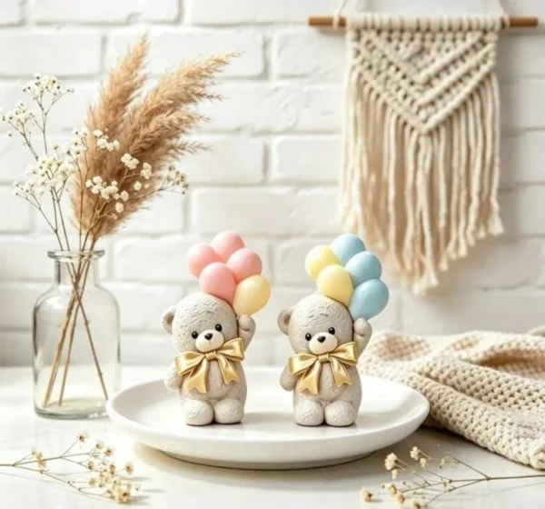 Molde de Silicona 3D Osito con Globos y Lazo para Velas, Yeso y Resina