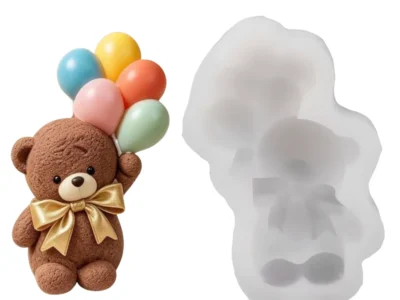 Molde de Silicona 3D Osito con Globos y Lazo para Velas, Yeso y Resina