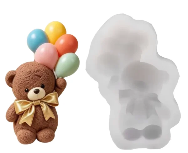 Molde de Silicona 3D Osito con Globos y Lazo para Velas, Yeso y Resina