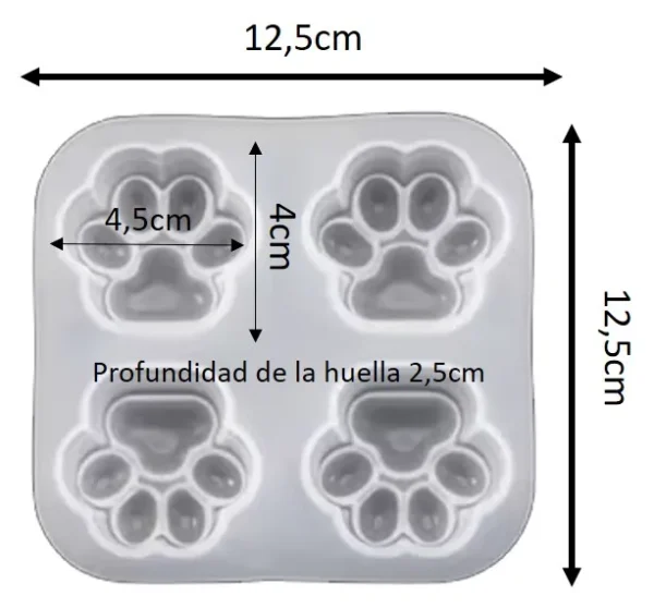 Molde de silicona huellitas gato-perro x4