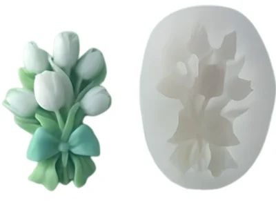 Molde-ramo-6-tulipanes-abiertos-muestra Molde de silicona para vela y yeso Ramo de 6 Tulipanes