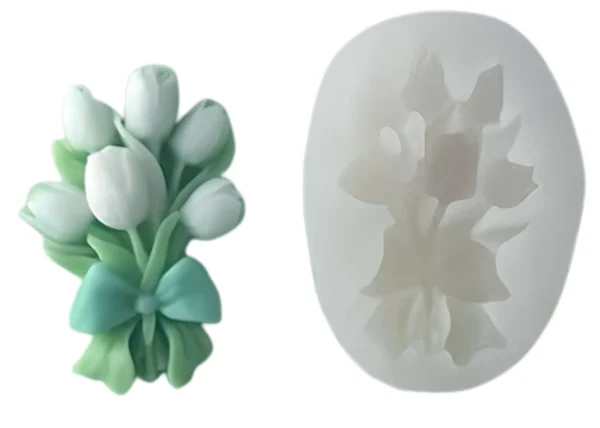 Molde-ramo-6-tulipanes-abiertos-muestra Molde de silicona para vela y yeso Ramo de 6 Tulipanes