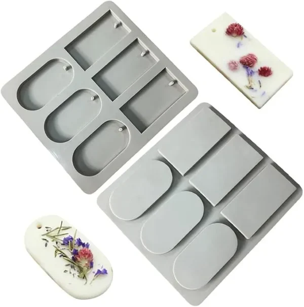 MOLDE DE SILICONA TAG X6 OVALADA RECTANGULAR (GRIS) para Yeso, Jabones, Velas y Resina