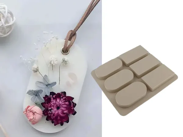 MOLDE DE SILICONA TAG X6 OVALADA RECTANGULAR (GRIS) para Yeso, Jabones, Velas y Resina