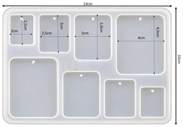 Molde de silicona 8 pendientes rectangulares diferentes tamaños - Joyería en resina epoxi