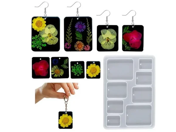 Molde de silicona 8 pendientes rectangulares diferentes tamaños - Joyería en resina epoxi
