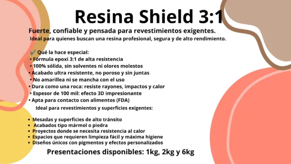 Resina Shield (3:1) 6kg - Revestimiento Mesada - Porcelanato Liquido - Pisos 3D