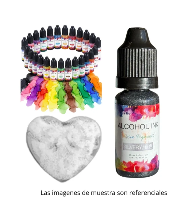 Pigmento-liquido-al-alcohol-10ml-plateado-muestra Pigmento Liquido al Alcohol de 10ml PLATEADO - Tinta al Alcohol para Resina Epoxi