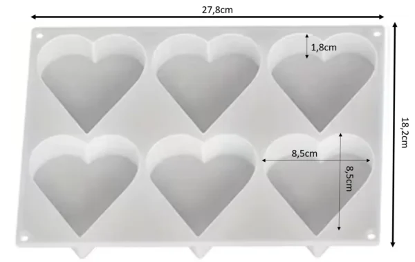Molde de silicona Corazones 3D x6