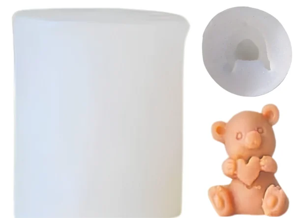 Molde de silicona para vela y yeso OSITO con corazón en las manos chico