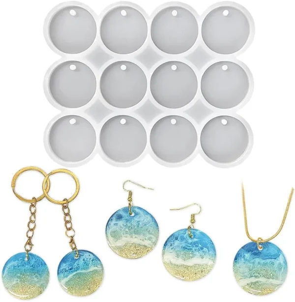 molde-circulo-x12-muestras Molde de silicona circulo colgantes x12 collares o pendientes - joyería en resina