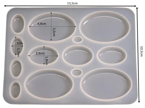 Molde de silicona figuras ovaladas varias medidas x13 - joyería en resina epoxi