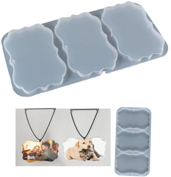 Molde de silicona llavero marco grande colgante rectangular bordes irregulares x3