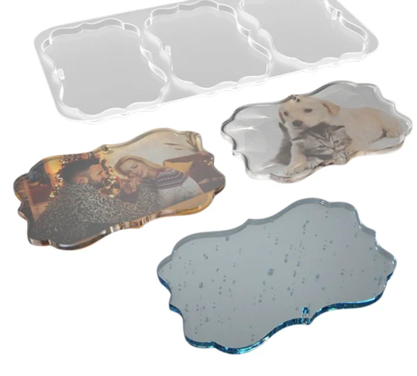 Molde de silicona llavero marco grande colgante rectangular bordes irregulares x3