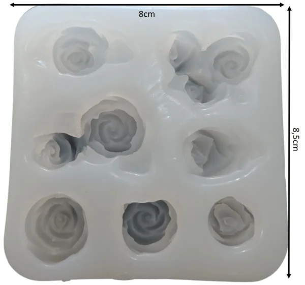 Molde de silicona para vela y yeso 10 minis rosas con hojas