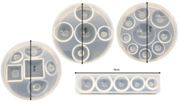 Molde se silicona semiesferas semi óvalos x4 moldes - joyería en resina epoxi