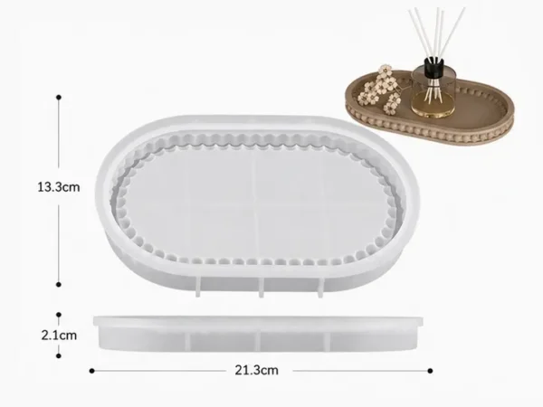 Molde de Silicona Bandeja Ovalada Grande con Borde de Perlas para Resina, Yeso y Cemento