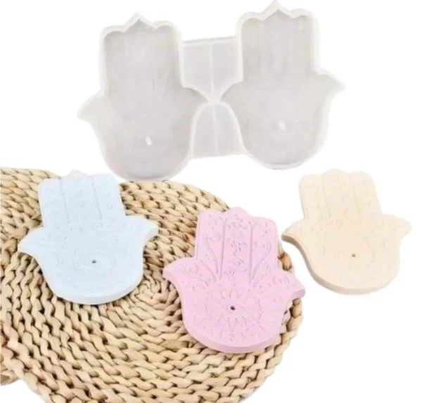 Molde de Silicona Porta Sahumerios Mano de Fátima x2 para Resina, Yeso y Cemento