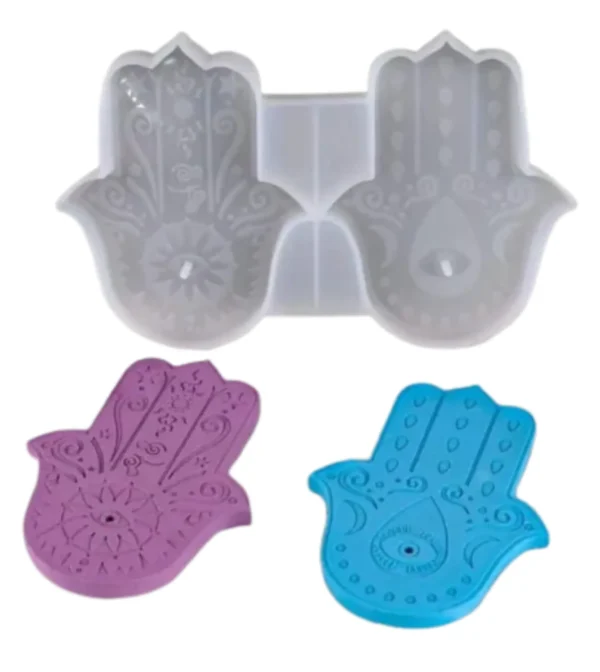 Molde de Silicona Porta Sahumerios Mano de Fátima x2 para Resina, Yeso y Cemento