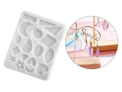 Molde-silicona-17-dijes-o-aritos Molde de Silicona para 17 Aritos, Pendientes y Dijes con Diseños Surtidos - Joyas en Resina Epoxi