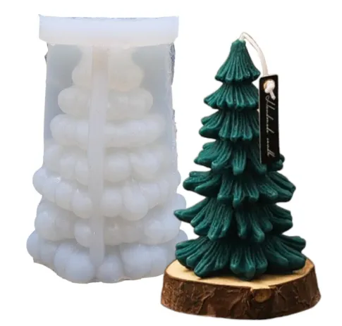Molde de Silicona Arbolito de Navidad Abierto para Velas, Resina y Yeso
