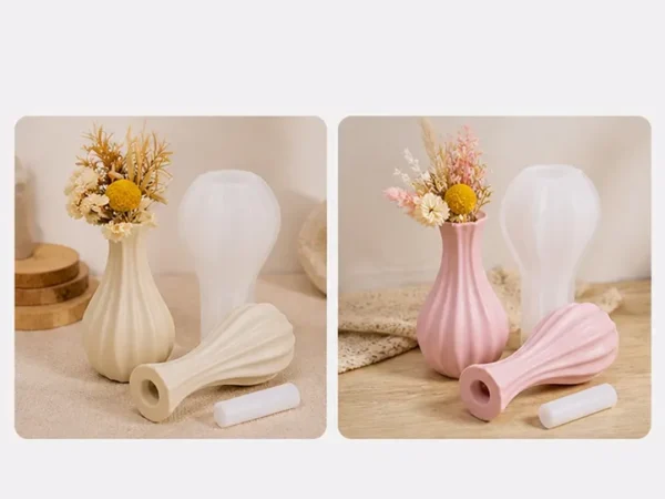 Molde de Silicona Florero Alto Estriado para Resina, Yeso, Cemento y Velas