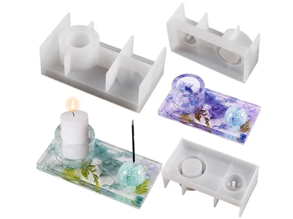 Molde de Silicona Porta Vela y Porta Sahumerio para Resina, Yeso y Cemento