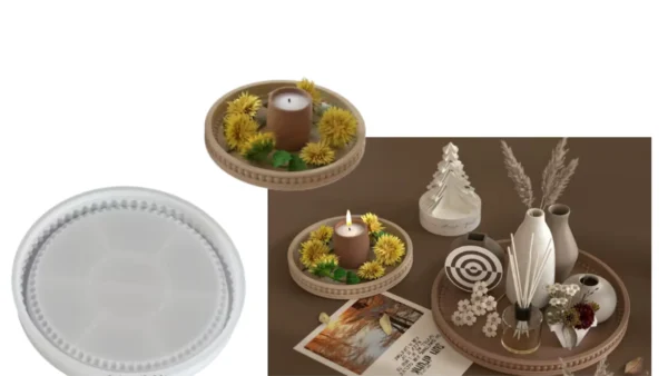 Molde de Silicona Bandeja Circular con Borde de Perlas 18 cm para Resina, Yeso y Cemento