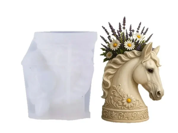 Molde de Silicona para Maceta Cabeza de Caballo con Margarita para Yeso, Cemento