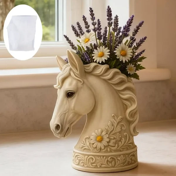 Molde de Silicona para Maceta Cabeza de Caballo con Margarita para Yeso, Cemento